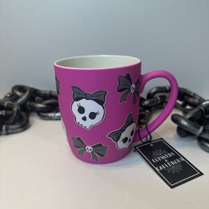Cobwebs and Cauldrons Hot Pink skulls and bows halloween Coffee Cup Mug NEW‎